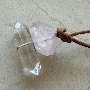 Unique Rose Quartz and Quartz Crystal Necklace